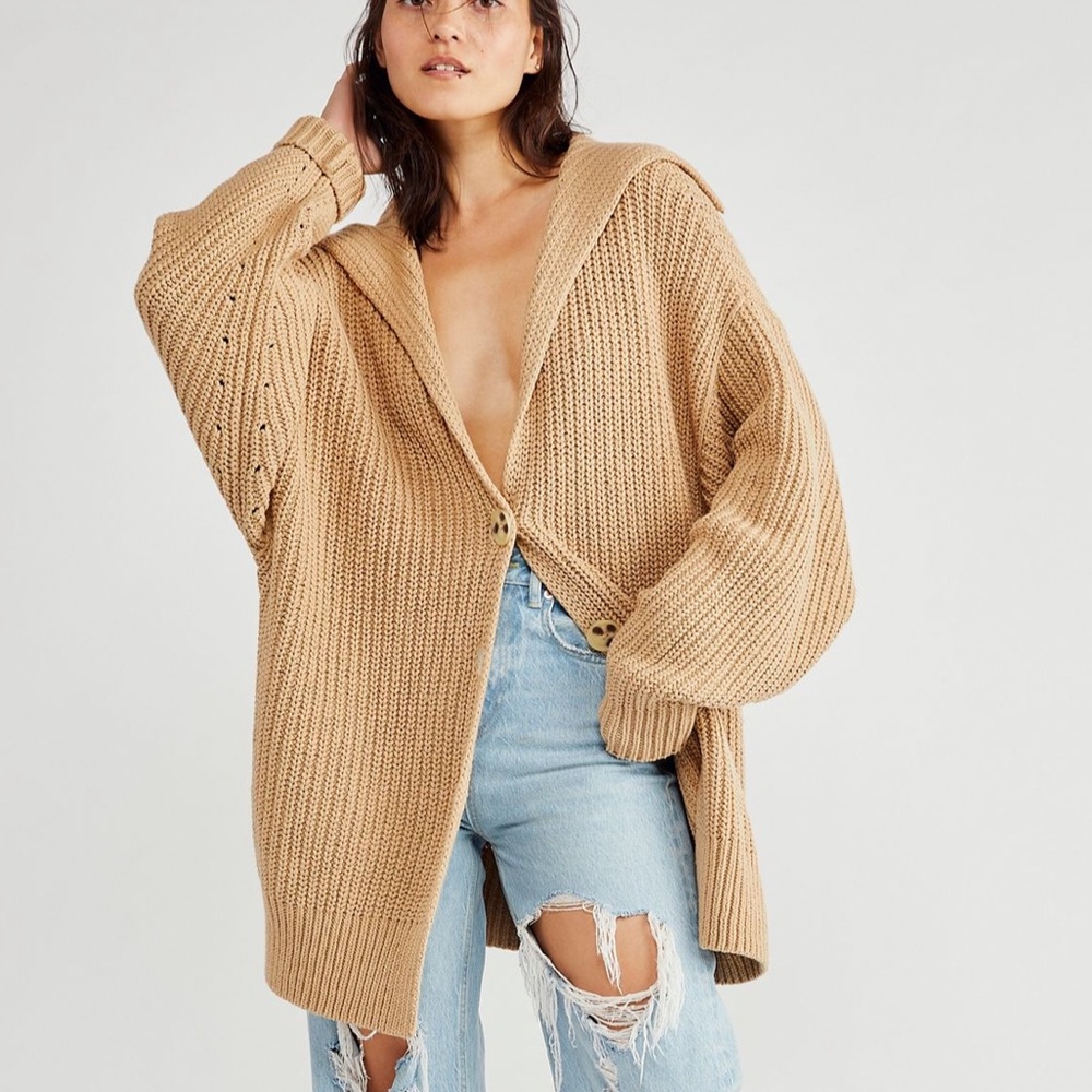 Free People Tan Swim Too Deep Cardi